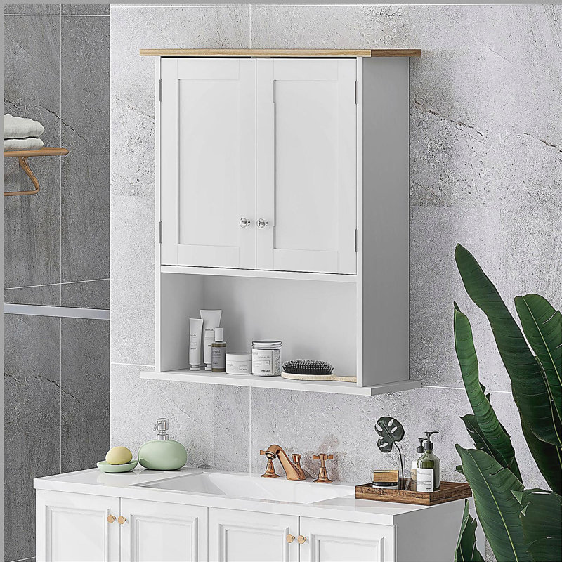 Armoire de salle de bain murale moderne avec 2 portes, tablette réglable, au-dessus de la toilette, blanc