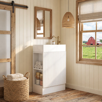 Meuble-lavabo simple blanc de 47,2 cm (18,6 po) avec lavabo pour petits espaces, porte d'armoire, étagère à deux niveaux, porte-papier réglable, installation réversible gauche/droite (robinet non inclus)
