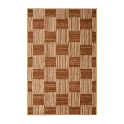 Machine Washable Checkered Brown Area Rug