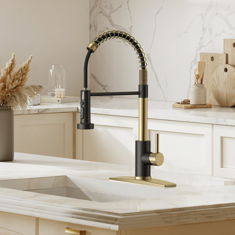Kitchen Faucet with Pull Down Sprayer, Stainless Steel Kitchen Faucet, Utility Single Handle Spring Sink Faucets 1 or 3 Hole, Kitchen Faucets for Farmhouse Camper Laundry Rv Bar