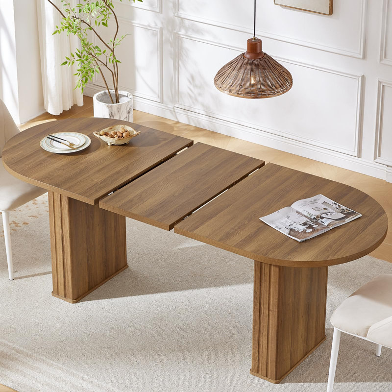 Table de salle à manger ovale extensible de 160 à 200 cm avec piètement cannelé, Brun