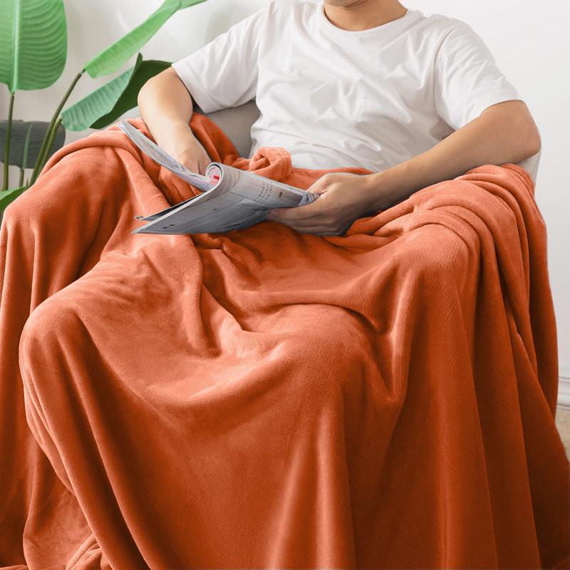 Makilah All seasons Sherpa Fleece Fur Soft Blanket for Bed, Sofa Throw  , 240cm H x 200cm W, Rust