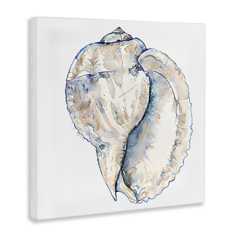 Conch coquille sur toile blanche par Christine Zalewski, H 17 po x l 17 po
