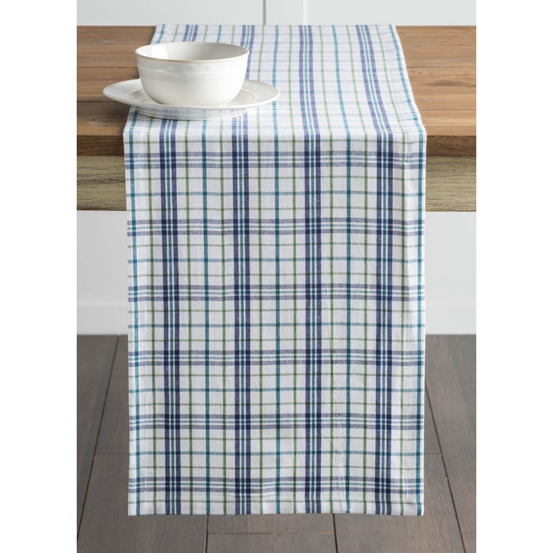 Checkered 100% Cotton Table Runner, Ocean Depths
