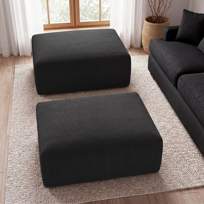 Repose-pieds carré en velours côtelé à compression 40 "pour canapé (ensemble de 2), Noir
