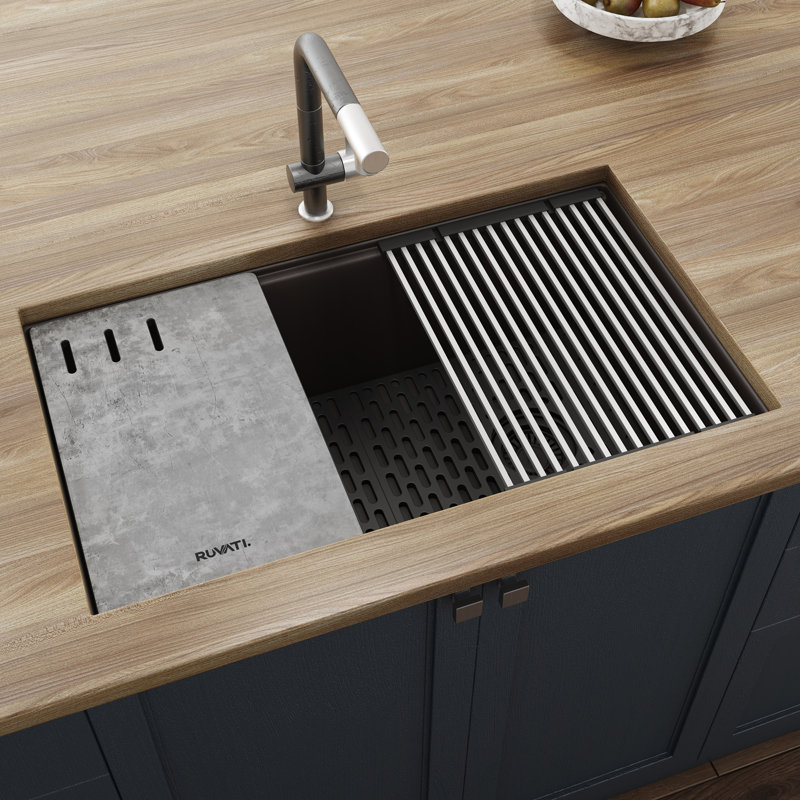 Ruvati 33-inch Granite Composite Quartz Undermount Workstation Kitchen Sink Coffee Brown -, Espresso