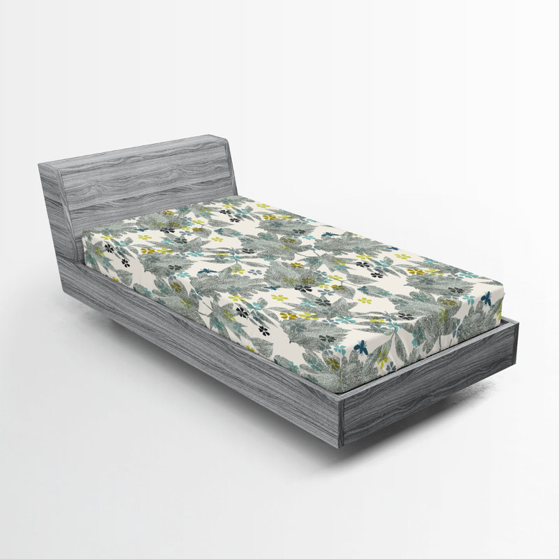 Drap-housse Ambesonne, Drap-housse de taille simple, Jaune, vert, coquille d'œuf / floral
