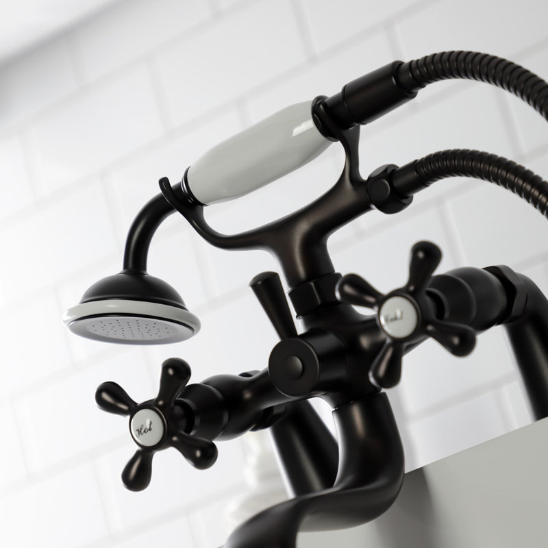 Kingston Brass Kingston Three-Handle 2-Hole Deck Mount Clawfoot Tub Faucet with Handshower, Oil Rubbed Bronze