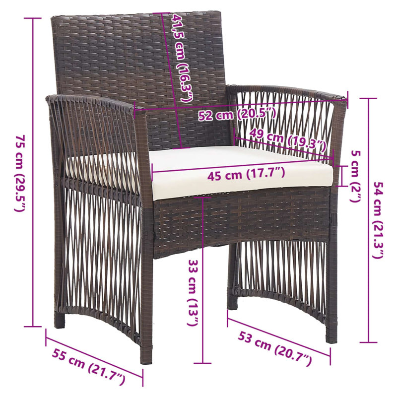 Chaise avec accoudoirs en osier et rotin, Brun