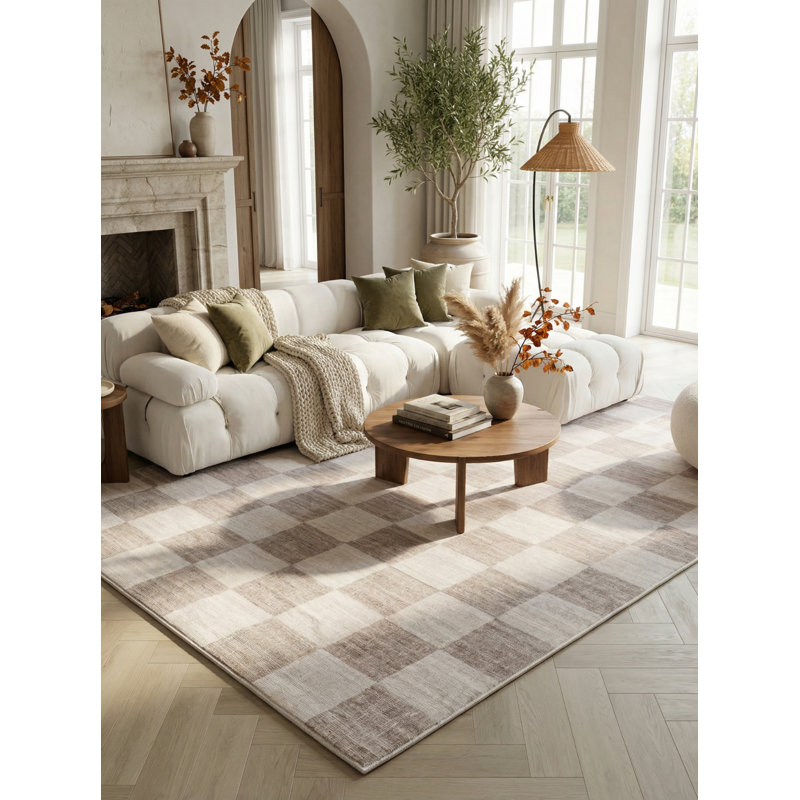 Tapis à carreaux beige, brun et brun 4 pi x 6 pi (3 pi 11 po x 5 pi 10 po) Branch Branch Emil