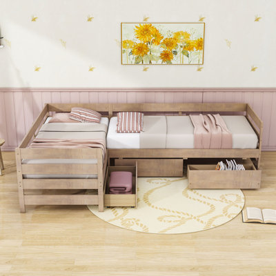 3 Drawers Twin L-shaped Platform Bed