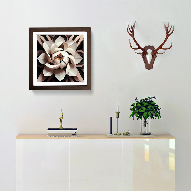 Magnolia Flower Geometric - Framed Print, Walnut