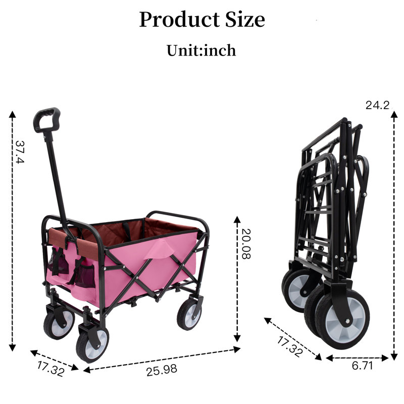 Foldable Folding 4 Wheel Trolley, Pink