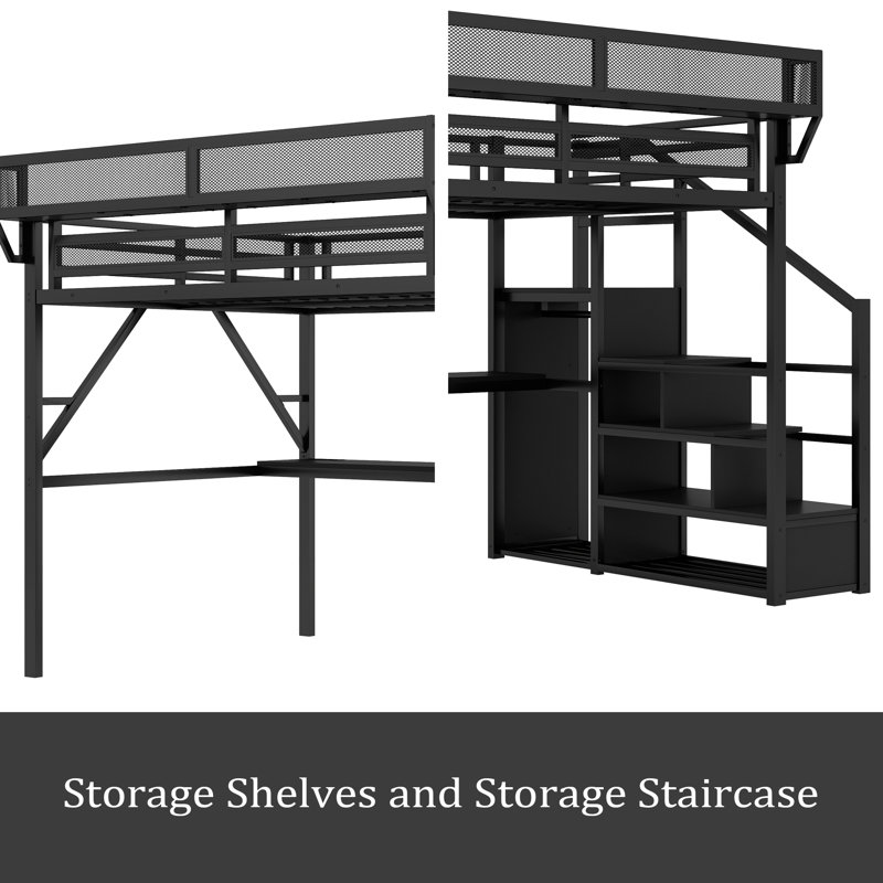 Loft Bed With Desk And Charging Station, Full