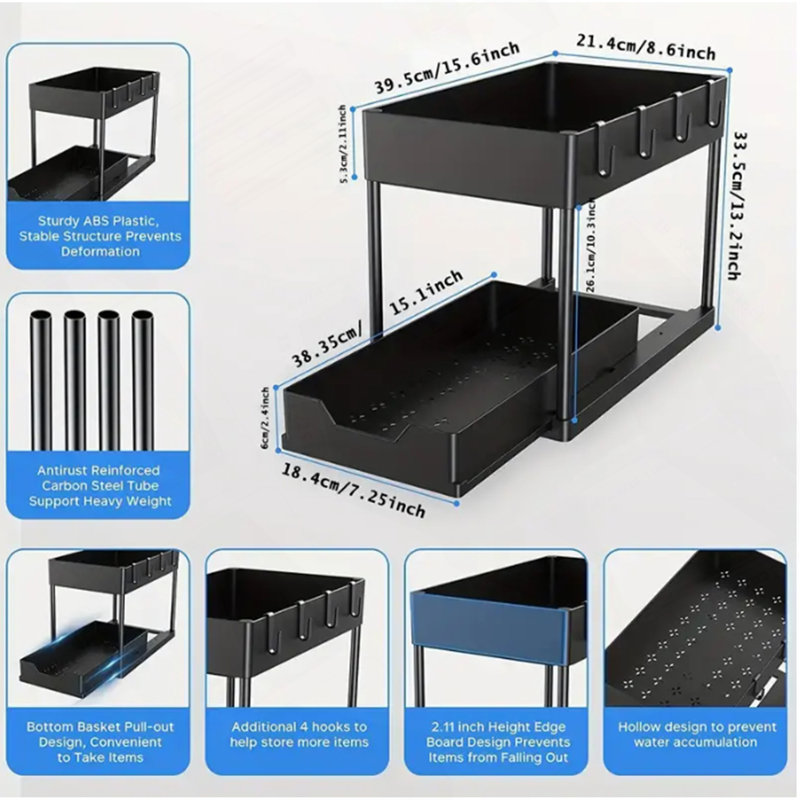 Tablette pour lavabo, paquet de 11, noir