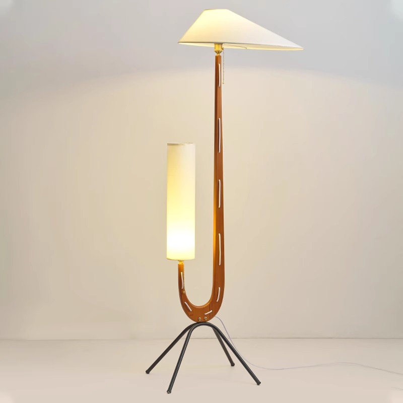 Blanc + brun noisette + tissu noir + bois massif + lampes sur pied sans fer