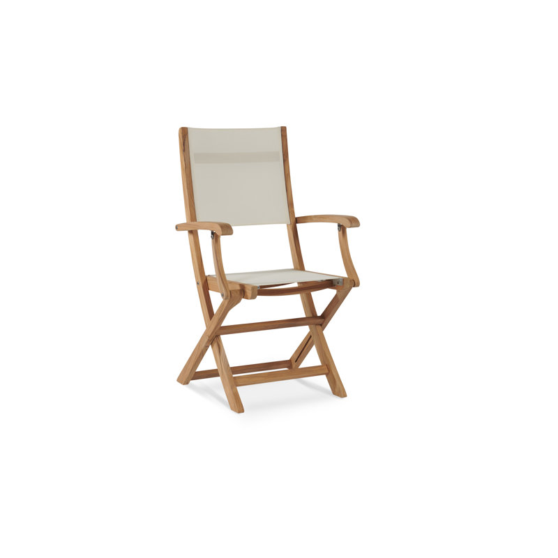 Stella 3-Piece Teak Outdoor Bistro Set Folding Table And Armchairs In White PVC-coated polyester Fabric, White