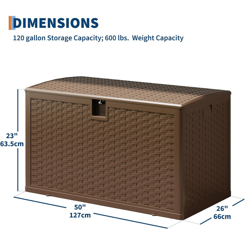 130 Gallon/492l Outdoor Storage Box with Lockable Lid, Waterproof Resin Deck Box Container Bin for Package Delivery, Patio Furniture Cushions, Garden Tools & Pool Accessories