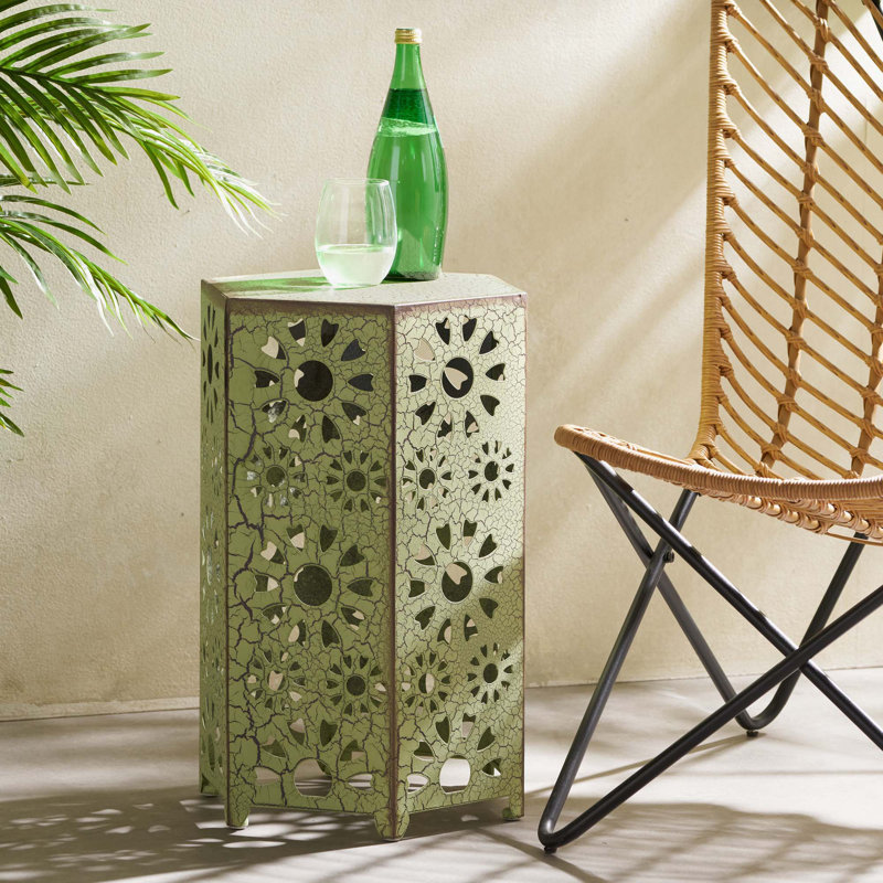 Side Table With Sunburst Cut Out Design, Green