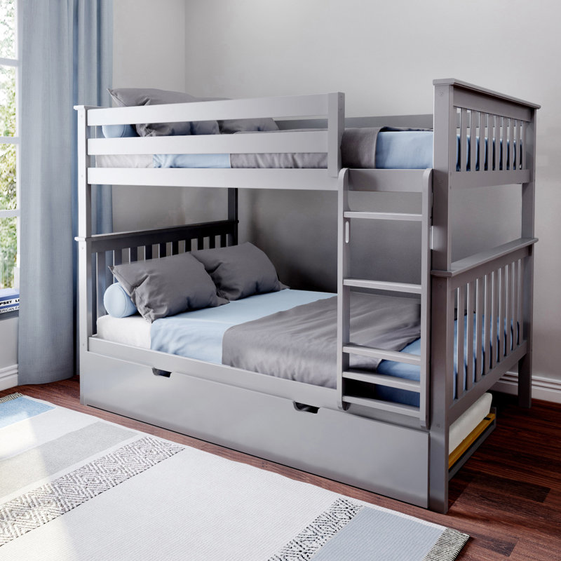 Bolles Kids Bunk Bed with Trundle, Full over Full, Gray