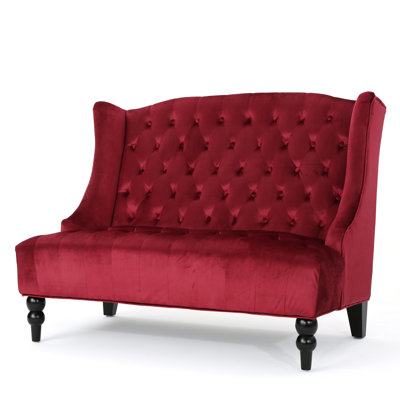 Lanny Loveseat Settee, Wingback Bench 50 Inch Wood, Tufted Green Velvet