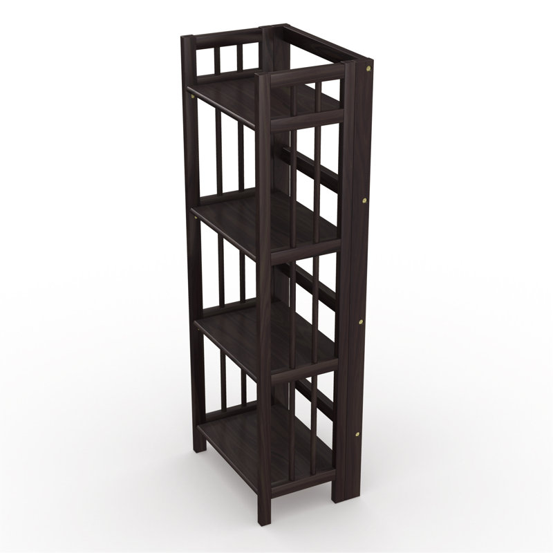 Espresso Wood 4-Tier Folding Bookcase with Spindle Sides