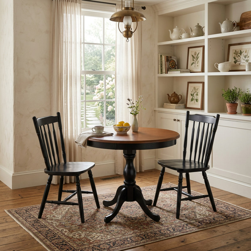 Black Cherry Wood Round Dining Set 3 Piece