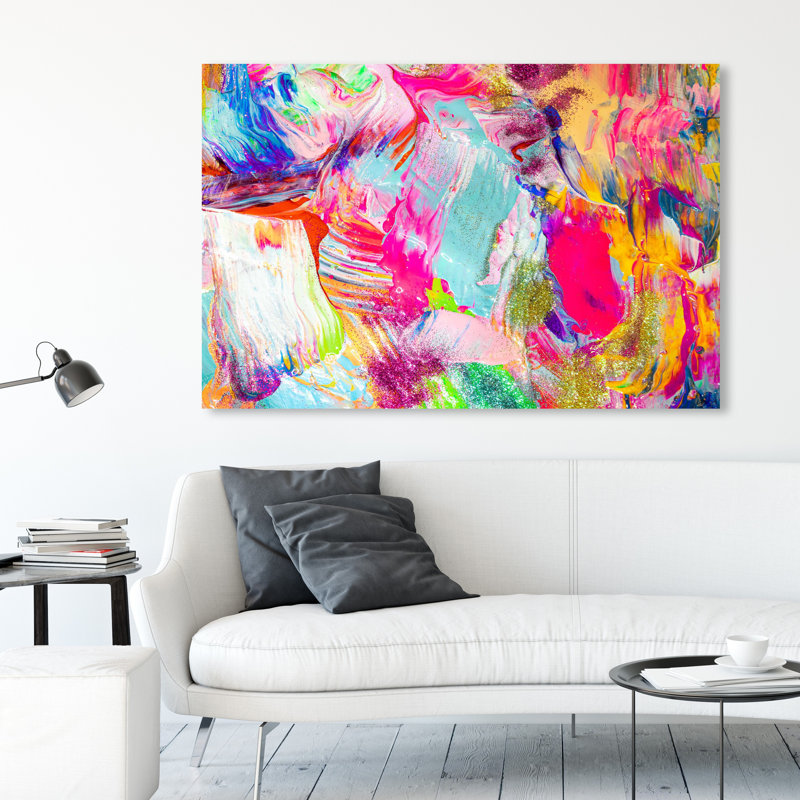 " Abstract Bright Neon Love, Modern & Contemporary Pink " by Oliver Gal, 36" H x 54" W x 1.5" D, Wrapped Canvas