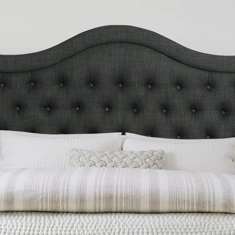 Upholstery Adjustable Headboard with Fine Linen  and Button Tufting for Bedroom, Black, Full