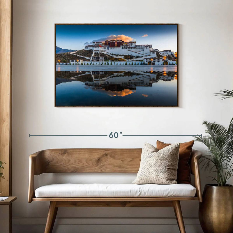 Palais du Pocala au Tibet, 43 po x 29 po, Cadre flottant en noyer