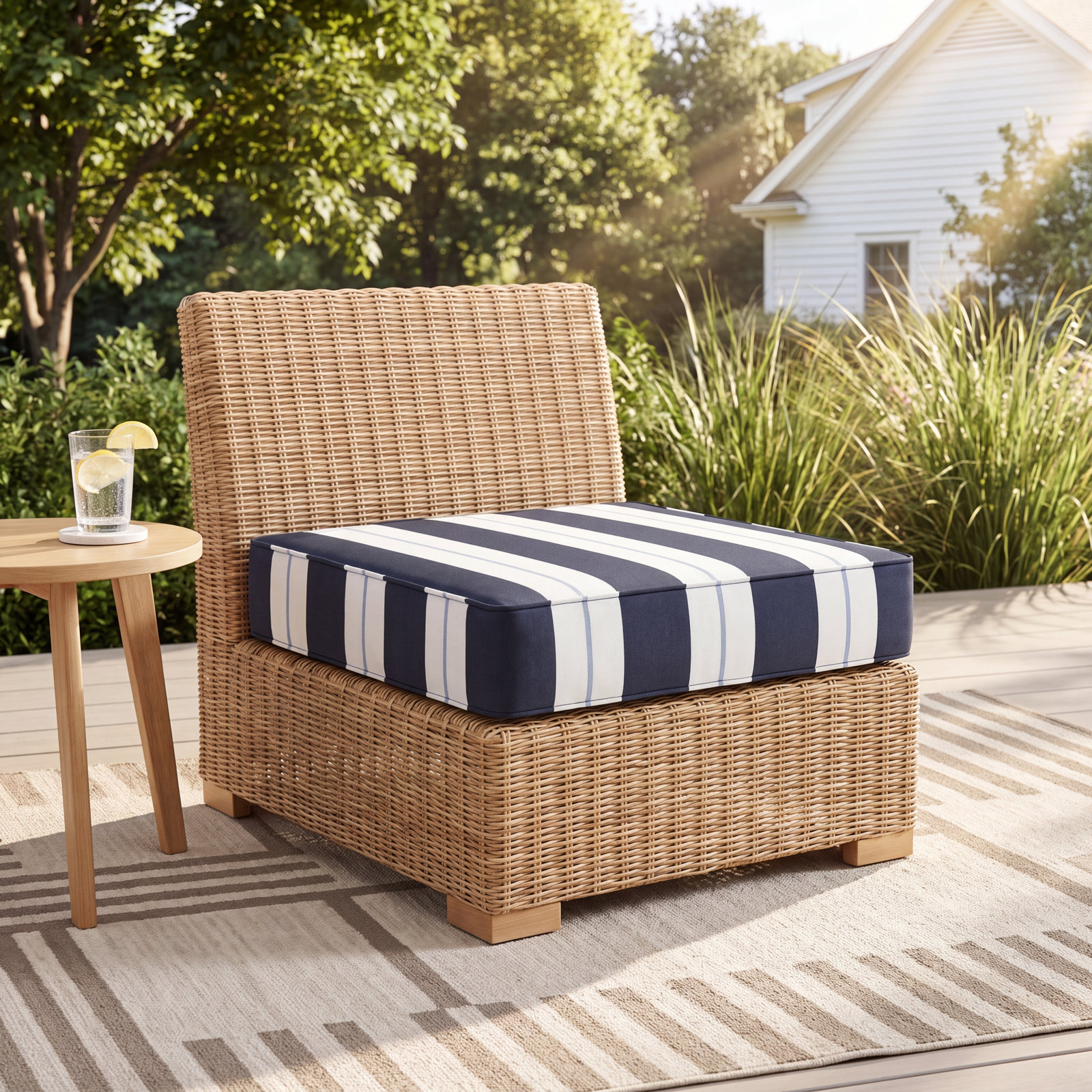 Deana 27" Sunbrella® Seat Cushion, Navy Stripe Sunbrella®, 22.5" W x 22.5" D