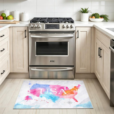 Tapis bleu rose lavable à la machine à l'aquarelle