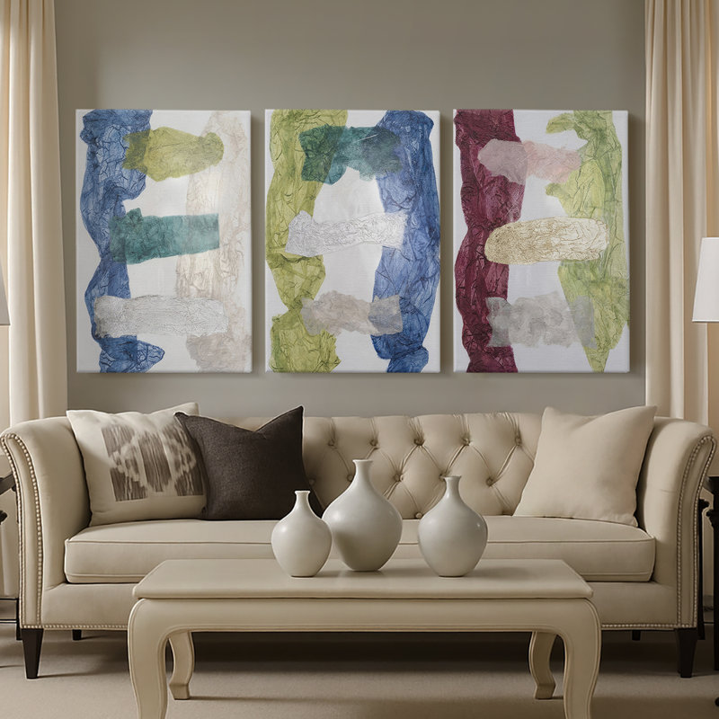 Toile teinte sur toile tendue - 3 pièces, H 48 po x l 96 po