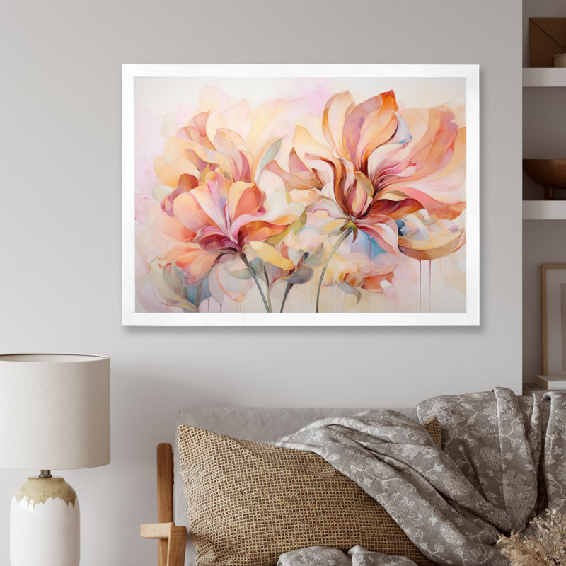 Coral Petal Symphony II - Abstract Botanicals, reproduction sur toile, H 12 po x l 20 po x P 1 po, Cadre simple blanc