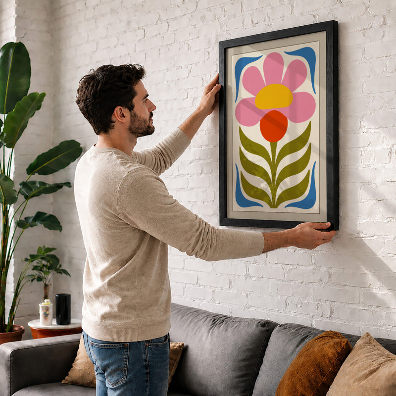 Blooming Geometry Botanical - Framed Print, A4 - 29.7 x 21.0 cm, White