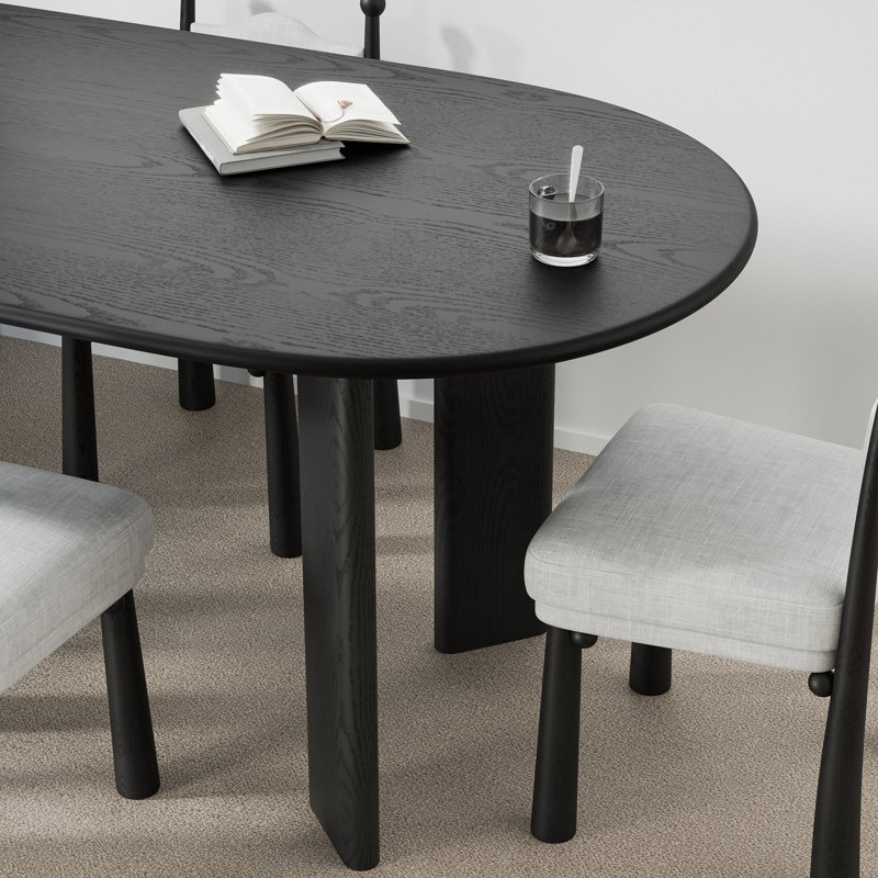 67“L×33.5"W Oval Wood Dining Table Kitchen Table with 4 Legs, Black, 30" H x 67" L x 33.5" W