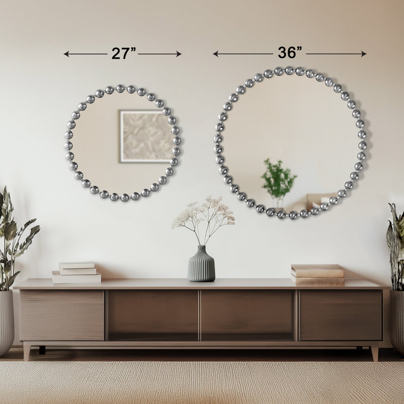 Marlowe Beaded Round Wall Mirror, Silver, 36" x 36"