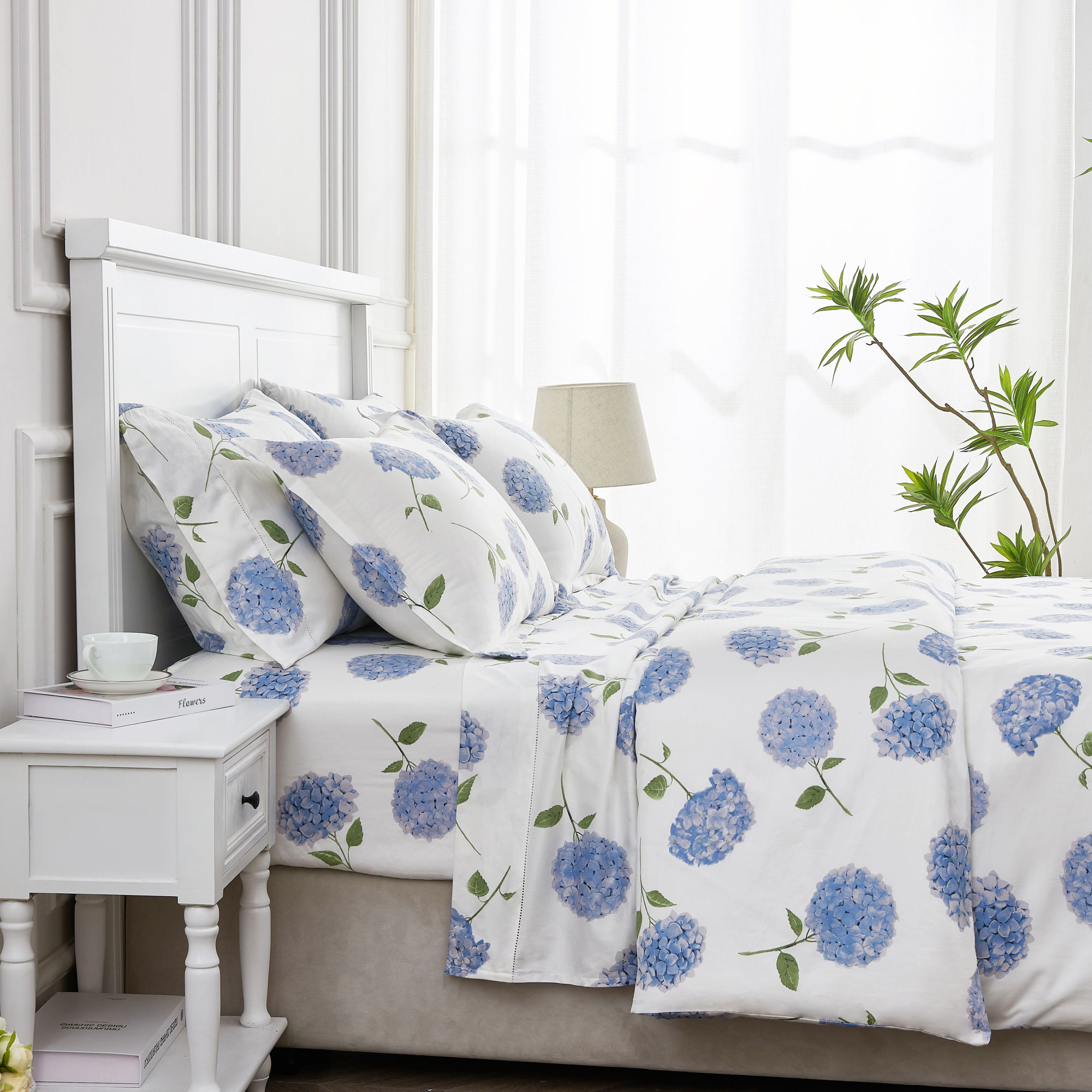 Audrina Sateen Duvet Cover Set, Blue, King Duvet Cover + 2 King Sham