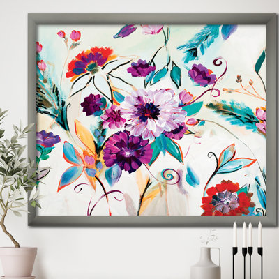 «Abstract Purple and Red Farmhouse Flowers», reproduction sur toile encadrée