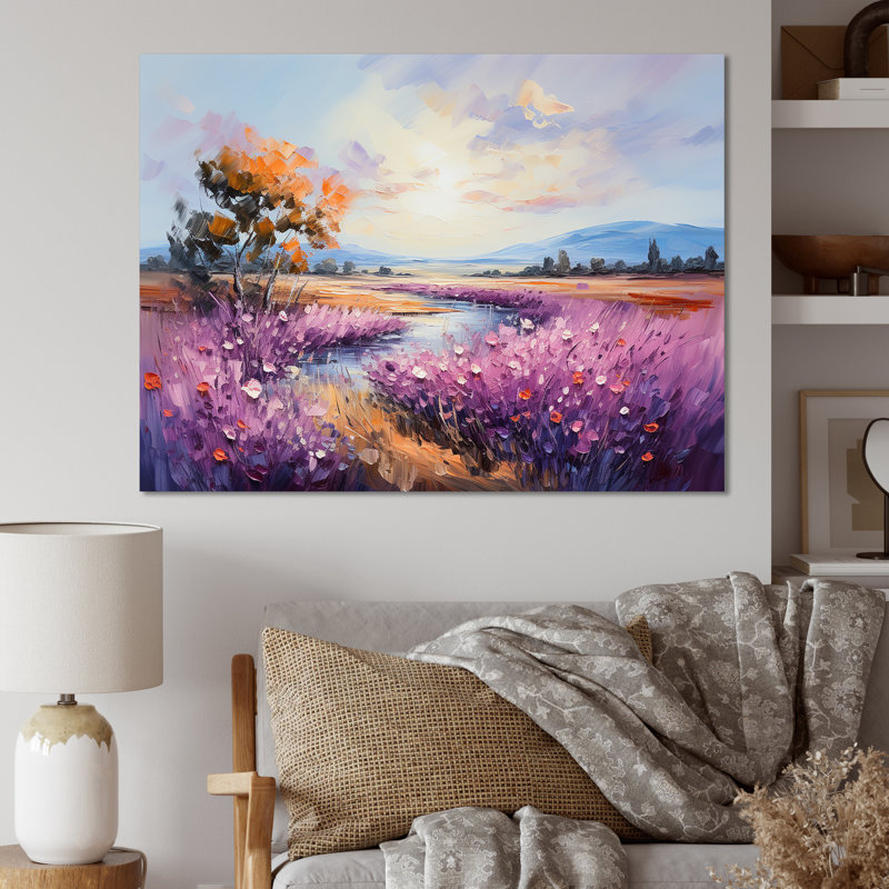 «Purple Tulips Field by the River», reproduction sur toile, Toile tendue, H 34 po x l 44 po