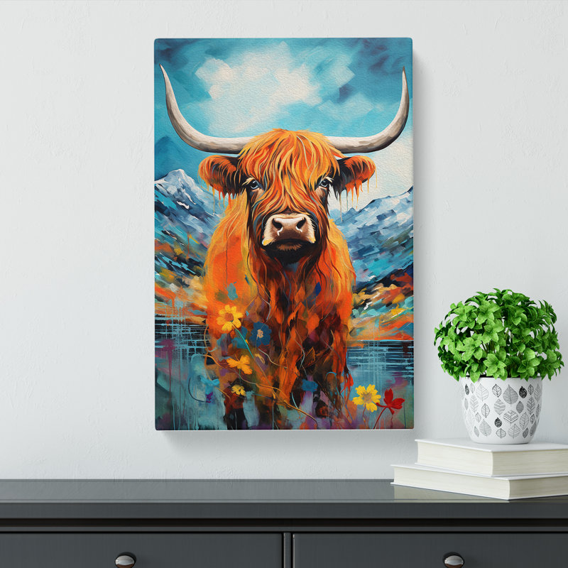 Highland Cow Dadaism Art - Wrapped Canvas, 76cm H x 50cm W x 3cm D
