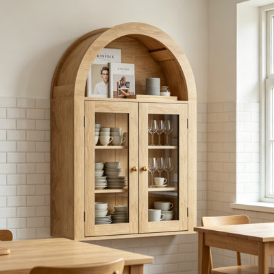 23.6'' Arched Wall Cabinet with Glass Doors, Bathroom Storage Cabinet with Adjustable Shelves, Modern Wall-Mounted Medicine Cabinet
