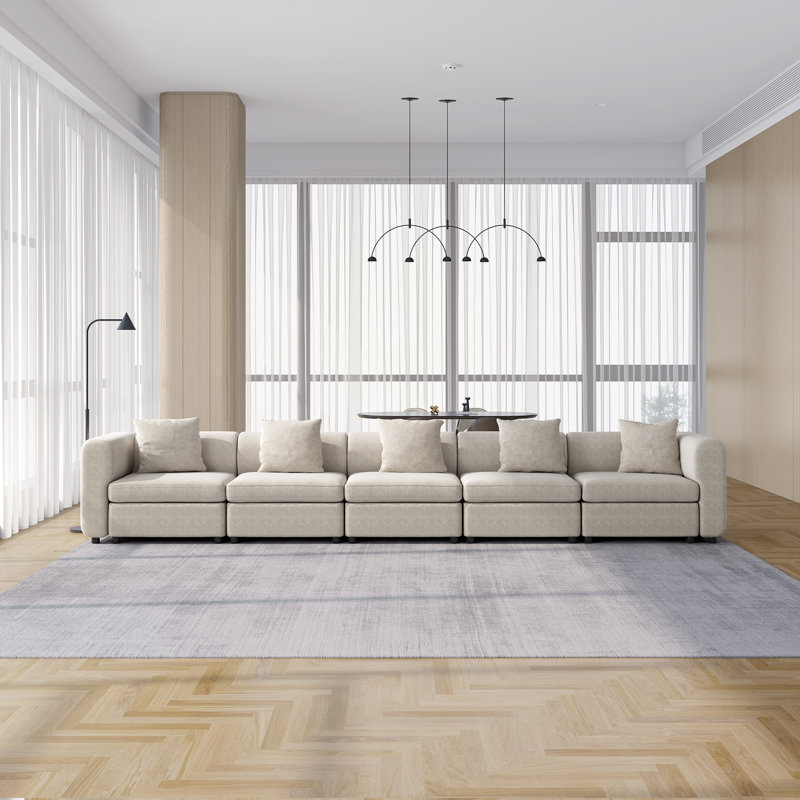 Canapé modulaire en velours 3 places Sadettin, H 28,14 po x l 33,85 po x P 183,46 po