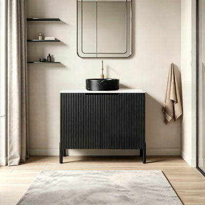 30" Single Bathroom Vanity with Carrara Sintered Stone Countertop and Ceramic Basin