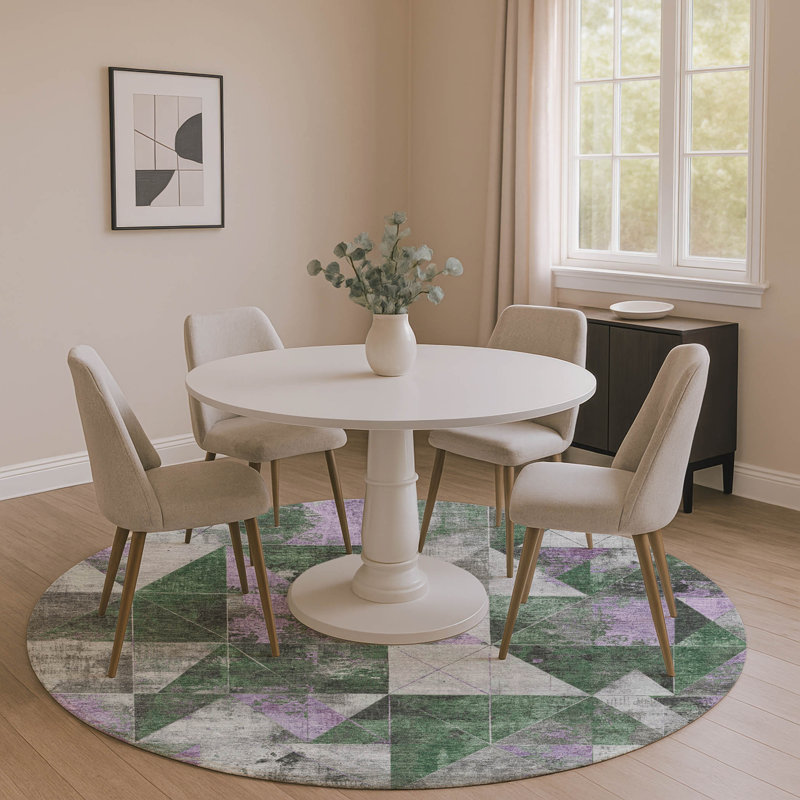Premium Machine Washable Fairwood AMF1888 Geometric Rug, Round 8'