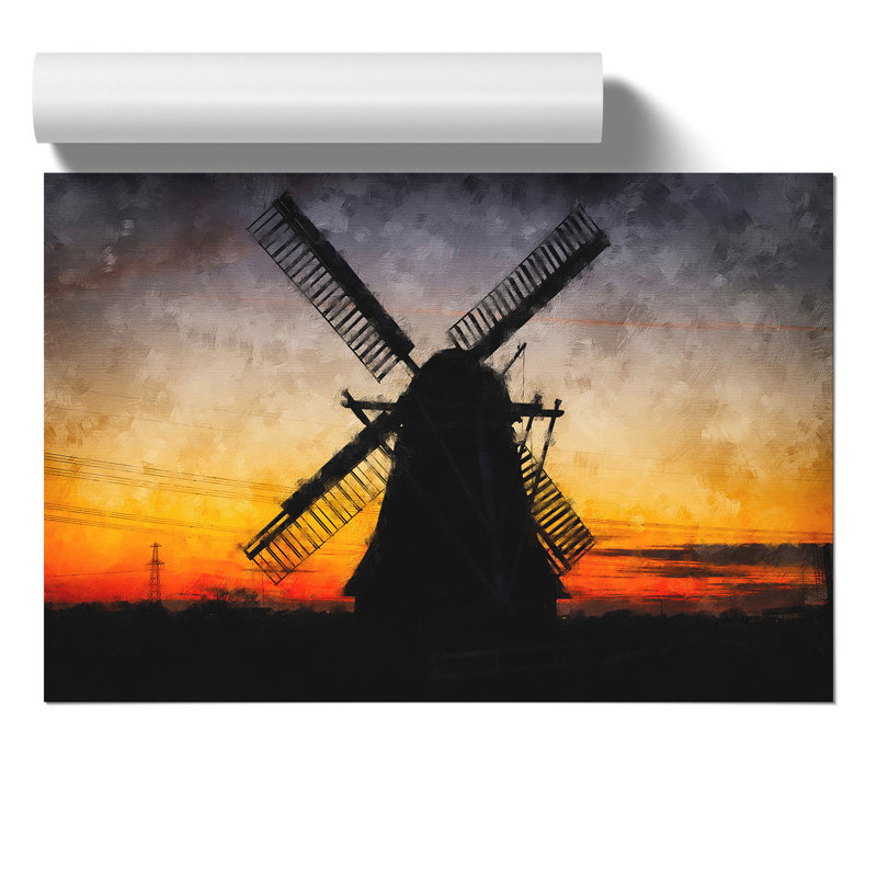 Windmill at Sunset Painting - Frameless Print, 30cm H x 42cm W x 0.1cm D