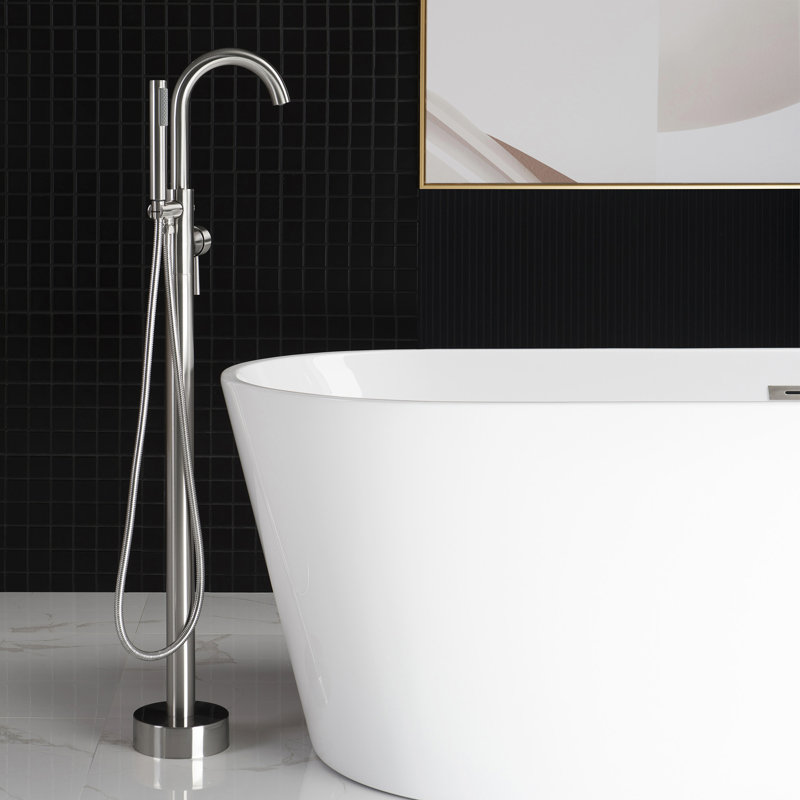 Robinet de baignoire monocommande à fixation au sol avec douche à main, Nickel Bushed