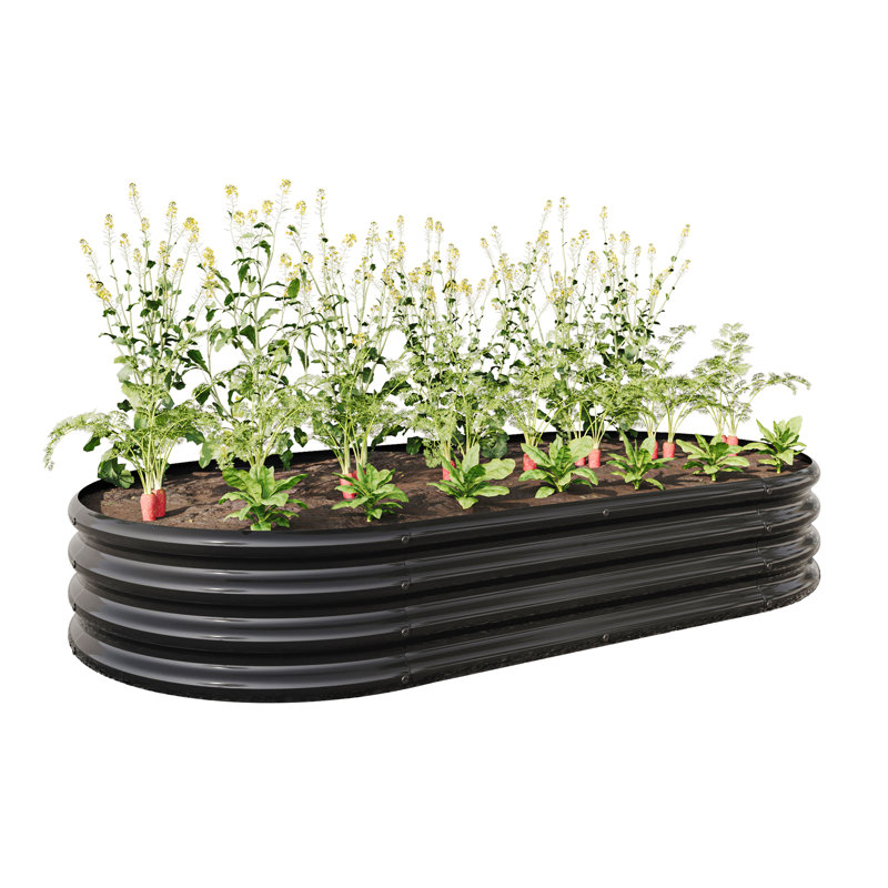 Raised Garden Bed Outdoor, Oval Large Metal Raised Planter Bed For For Plants, Vegetables, And Flowers, Black