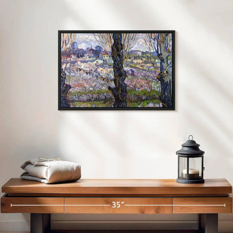 Vue des vergers en fleurs d'Arles, 19 po x 13 po, Cadre flottant noir