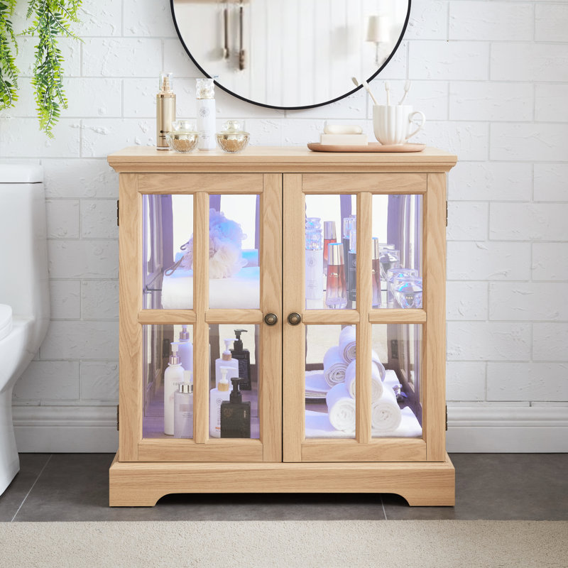 Vitrine de style antique à DEL avec aspect chêne et fermeture magnétique
